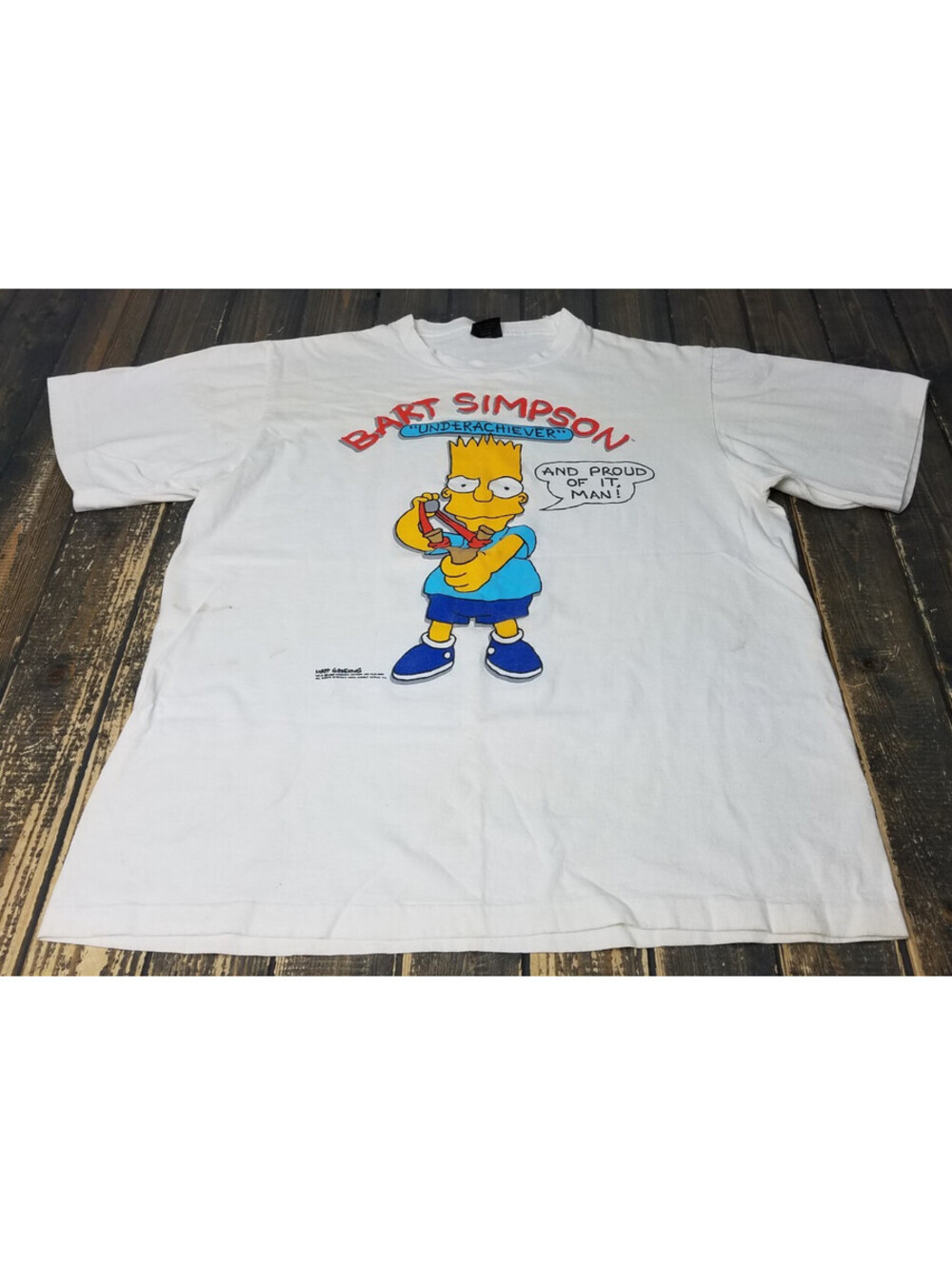 Vintage 1989 Bart Simpson Underachiever T-Shirt Sz XL White Simpsons Changes Tag
